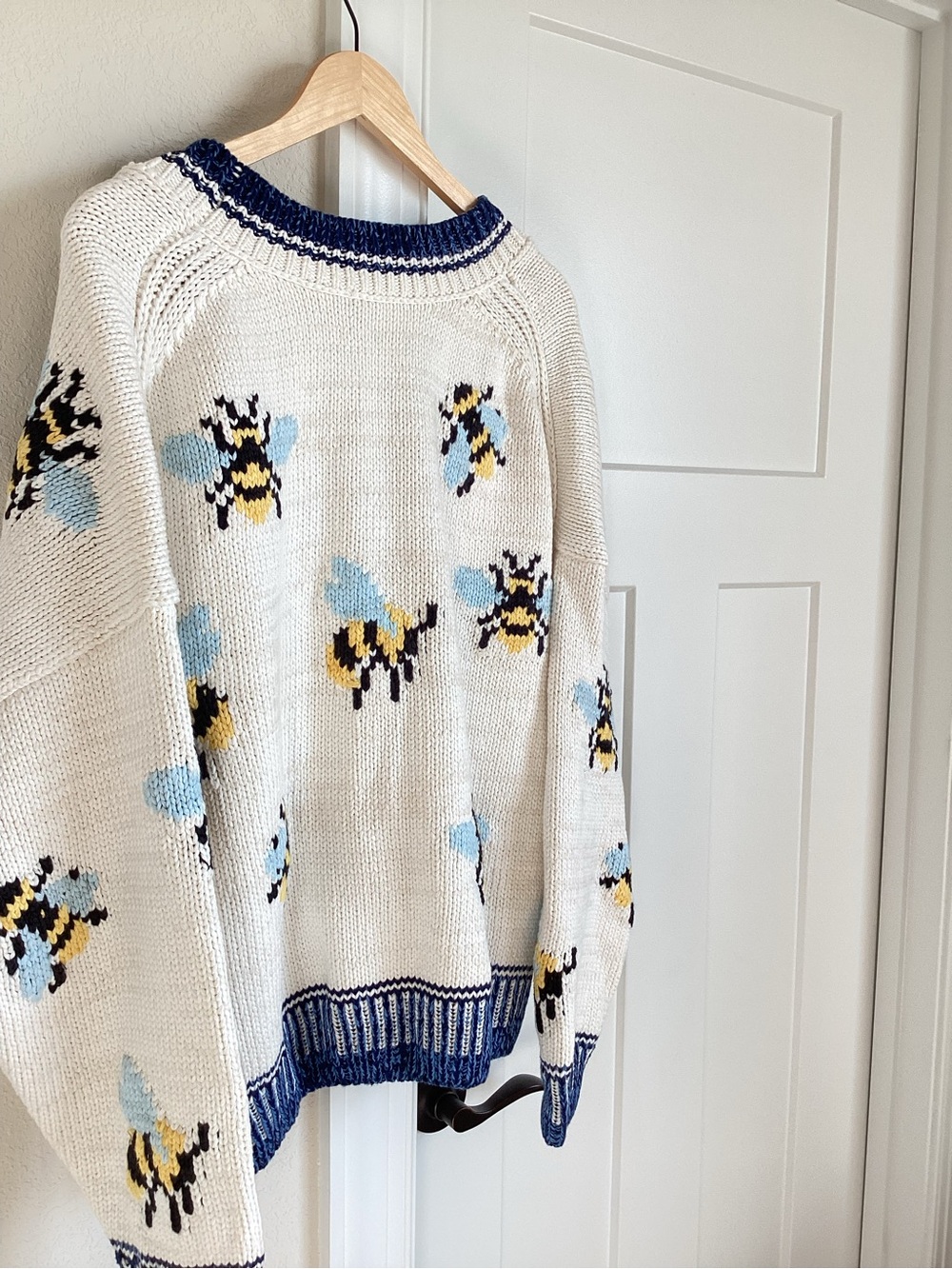 Anthropologie Bee Cardigan Sweater Maeve Icon Chunky New XL Ivory Bumblebee - Picture 10 of 15